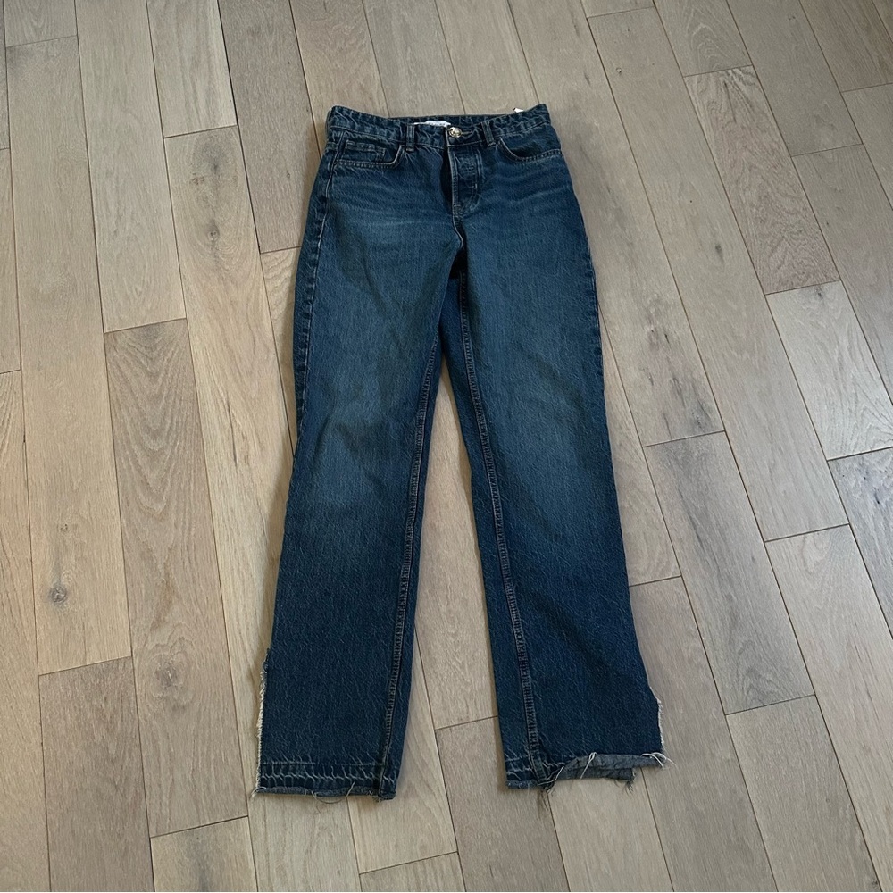 Zara Dark Blue Straight wide-Leg Women's Jeans